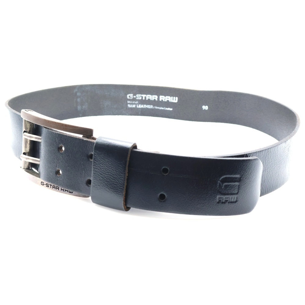 G-STAR RAW(ジースターロウ) RAW LEATHER Belt ロゴ バックル レザーベルト ブラック/シルバー