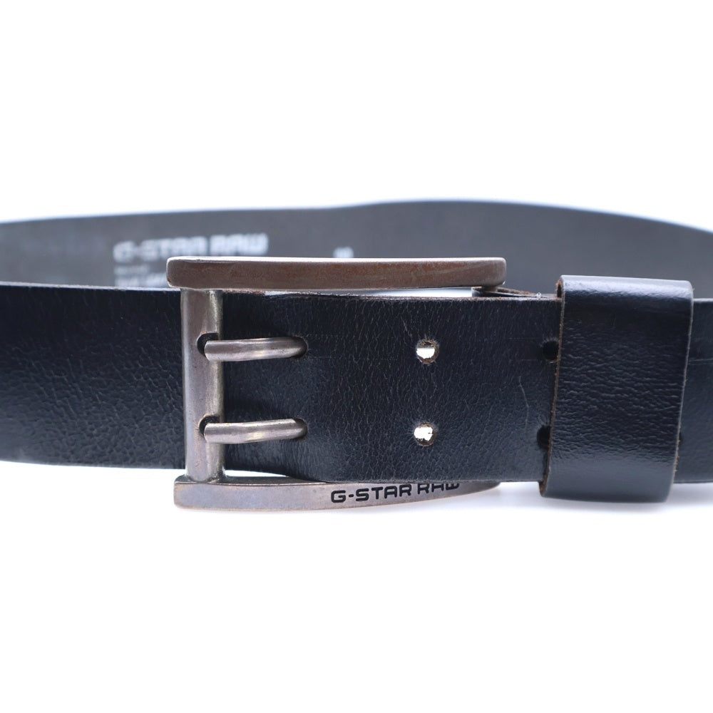 G-STAR RAW(ジースターロウ) RAW LEATHER Belt ロゴ バックル レザーベルト ブラック/シルバー