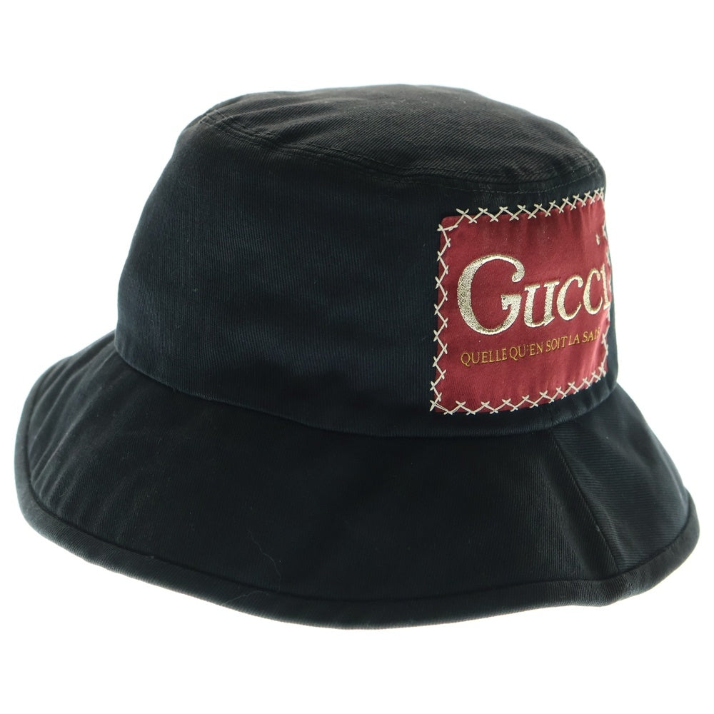 GUCCI(グッチ) ラベル付き コットンフェドラバケットハット 帽子 627174 4HK02 ブラック