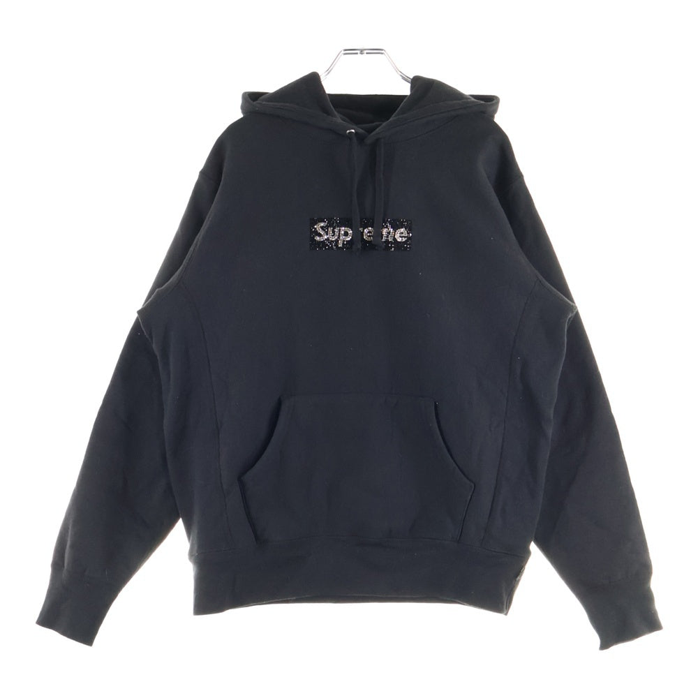 SUPREME(シュプリーム) 19SS ×Swarovski Box Logo Hooded Sweatshirt スワロフスキー ボックスロゴ フーディー スウェットプルオーバーパーカー ブラック