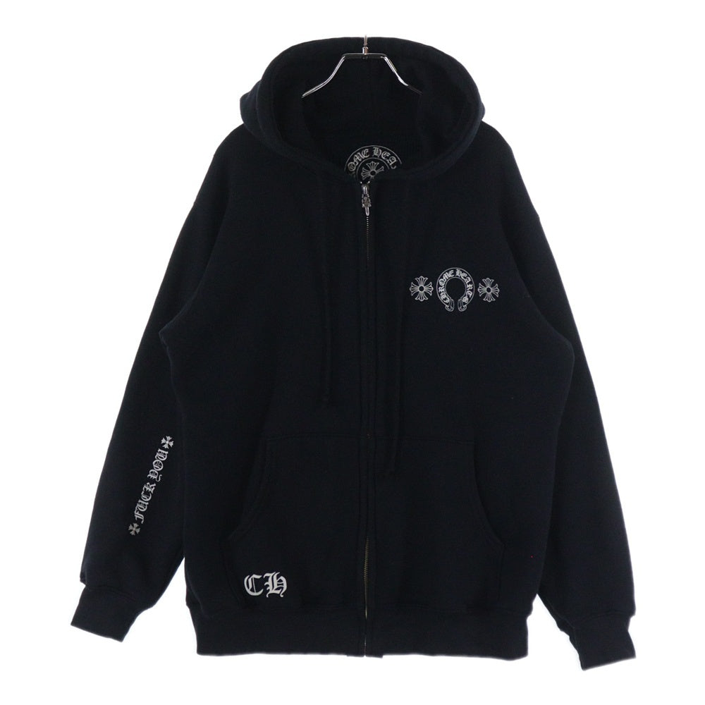 CHROME HEARTS(クロムハーツ) HORSESHOE CH PLUS Zip Up Hoodie FUCK YOU ホースシュー CHプラス ファックユー ジップアップパーカー フーディ 裏地サーマル ブラック