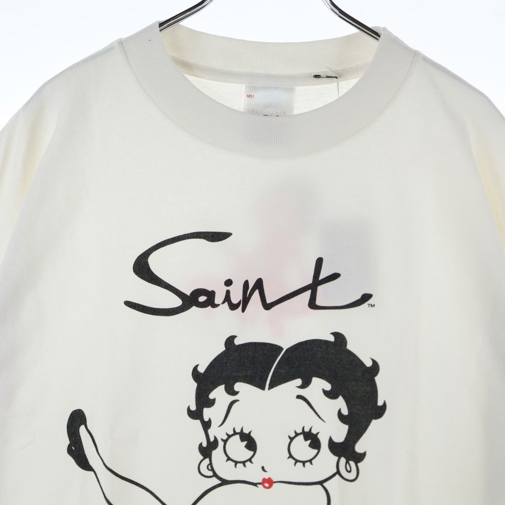 SAINT MICHAEL(セントマイケル) 25AW ×Betty Boop BTY SS TEE BETTY SM-HR1-0000-C40 アニメプリント半袖Tシャツ ホワイト