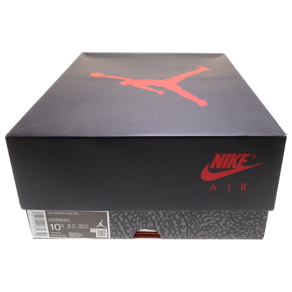 NIKE(ナイキ) AIR JORDAN 3 RETRO DN3707-160 エアジョーダン 3 レトロ ファイヤーレッド ハイカットスニーカー ホワイト/レッド US10.5/28.5cm