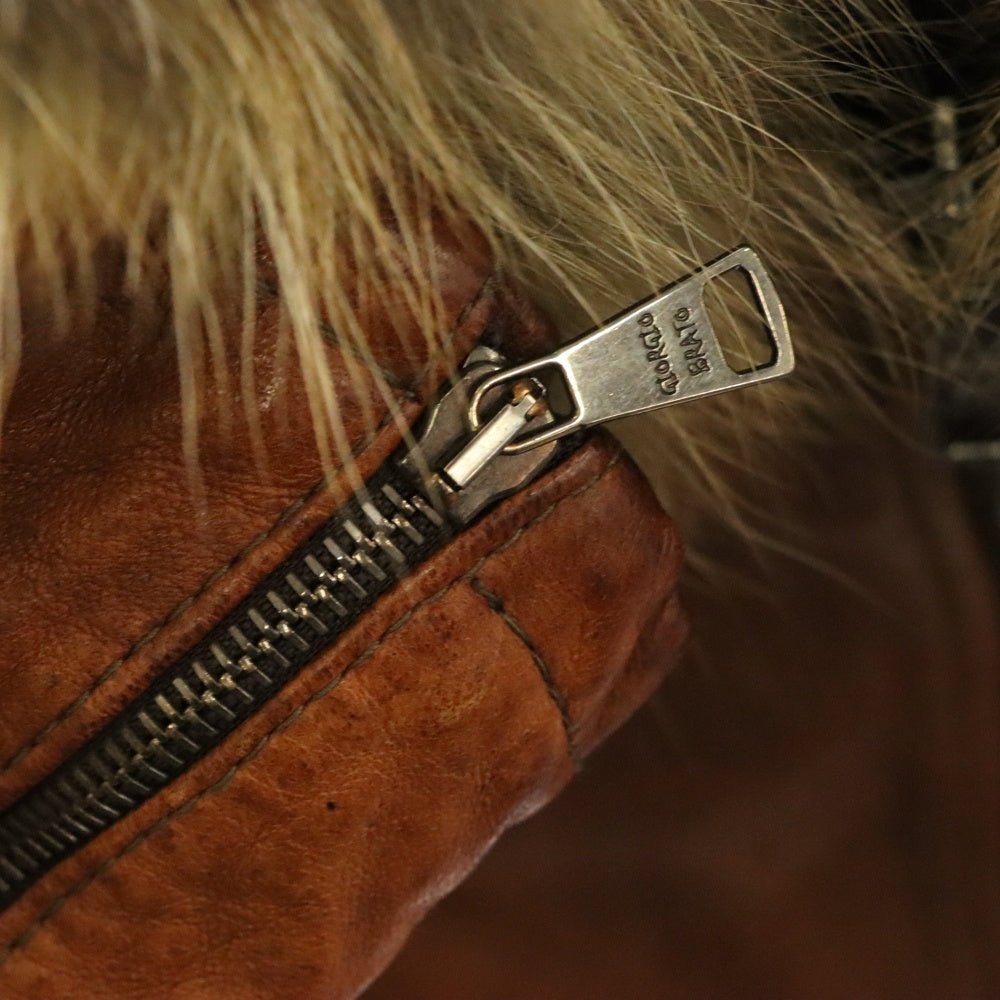 GIORGIO BRATO(ジョルジオブラット) ファー付きジップアップ ラムレザージャケット ブラウン 962968