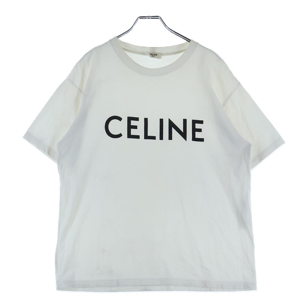 CELINE(セリーヌ) LOGO PRINT T-SHIRTS ロゴプリントコットンジャージー クルーネック半袖Tシャツ 半袖カットソー ホワイト 2X681671Q