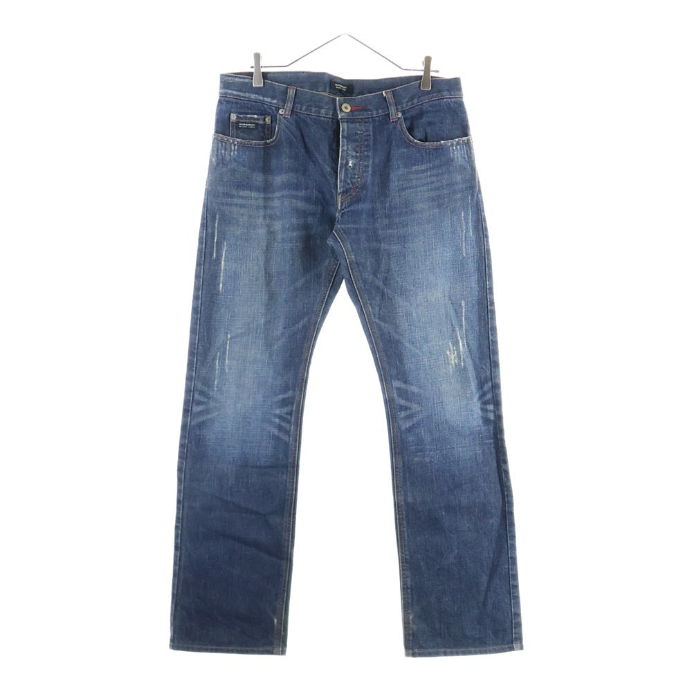 BURBERRY BLACK LABEL(バーバリー ブラックレーベル) バックロゴラベル ダメージ加工 ストレートデニムパンツ ジーンズ インディゴ BMS07-712-28