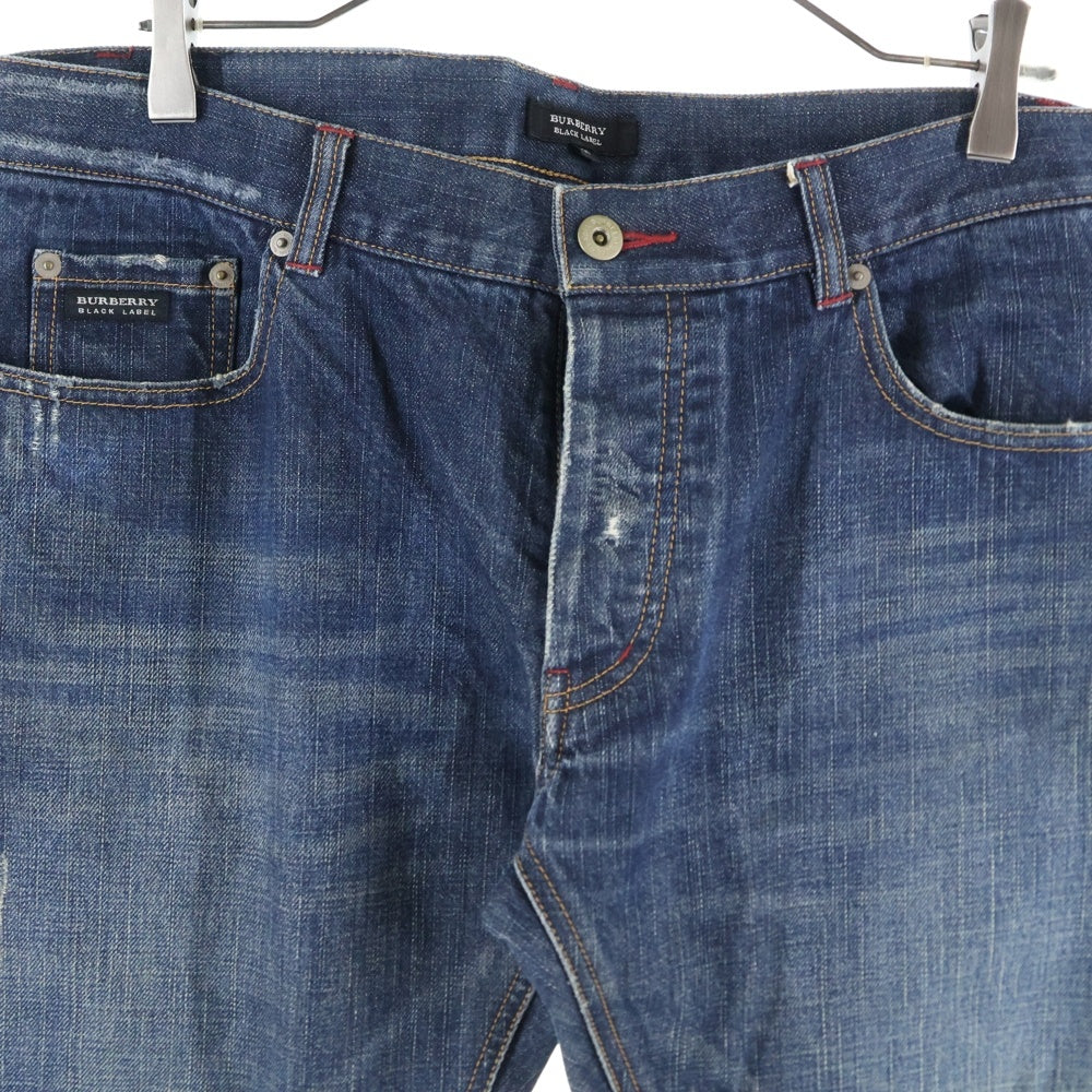 BURBERRY BLACK LABEL(バーバリー ブラックレーベル) バックロゴラベル ダメージ加工 ストレートデニムパンツ ジーンズ インディゴ BMS07-712-28