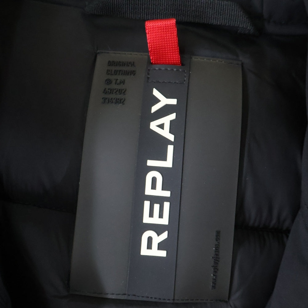 REPLAY(リプレイ) Rubber Logo Long Down Jacket ラバーロゴ ロングジャケット フーディ ブラック M8100.000.83800