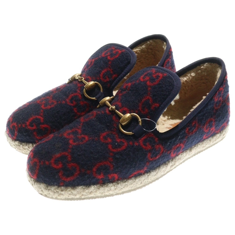 GUCCI(グッチ) 20AW Fria Horsebit Espadrille GG Loafers GGロゴ ホースビット スリッポン ローファー ネイビー レディース 575850