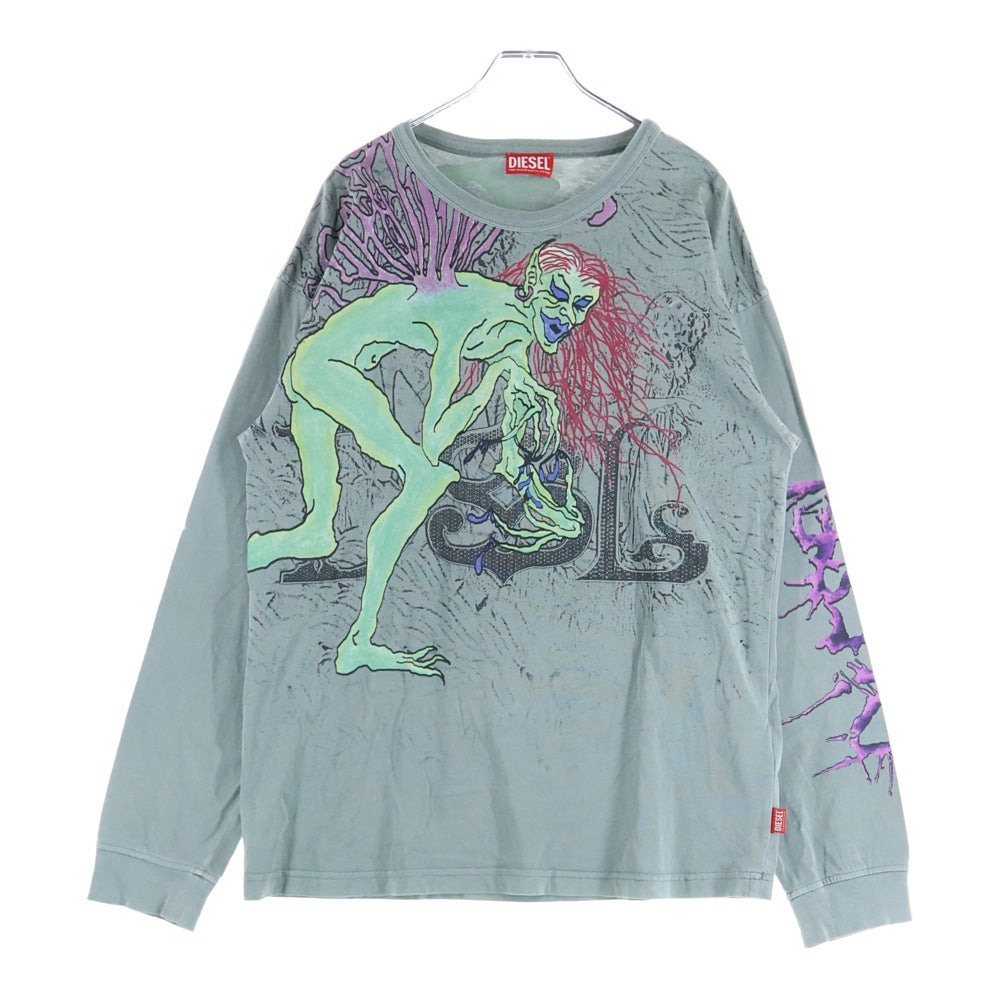 DIESEL(ディーゼル) T-BOXT-LS-R12 T-SHIRT フロントプリントデザイン クルーネック長袖Tシャツカットソー ロンT グレー A17641