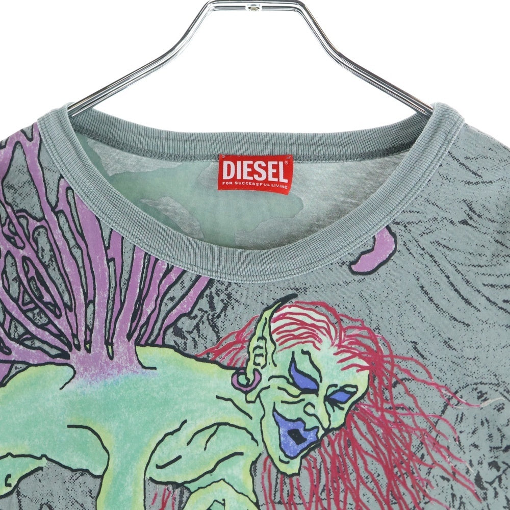 DIESEL(ディーゼル) T-BOXT-LS-R12 T-SHIRT フロントプリントデザイン クルーネック長袖Tシャツカットソー ロンT グレー A17641