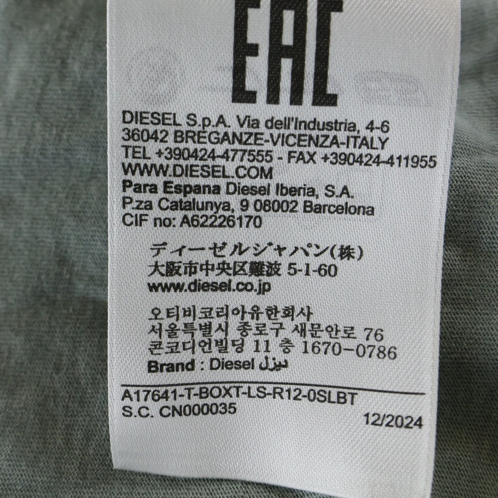 DIESEL(ディーゼル) T-BOXT-LS-R12 T-SHIRT フロントプリントデザイン クルーネック長袖Tシャツカットソー ロンT グレー A17641