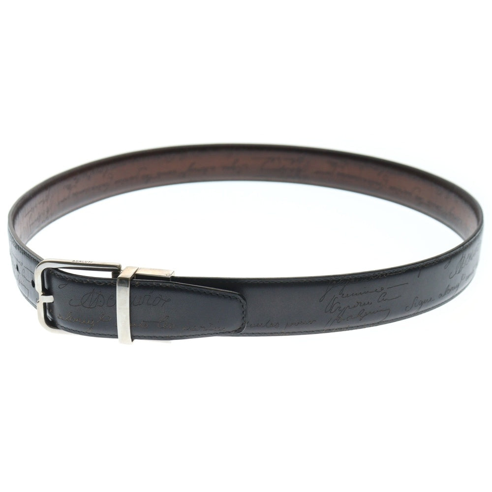 Berluti(ベルルッティ) Bロゴバックル リバーシブル カリグラフィ スクリットレザー ベルト ブラック/ブラウン