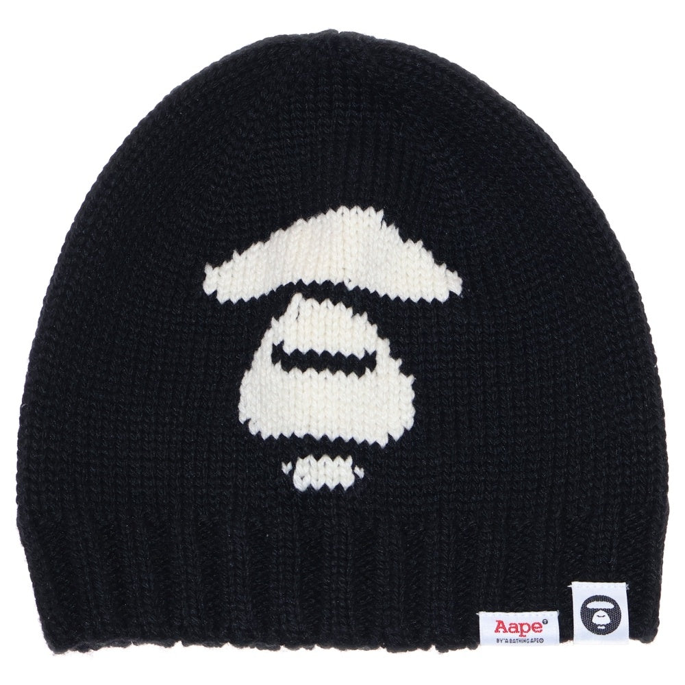 A BATHING APE(アベイシングエイプ) LOGO BEANIE ロゴアクリルビーニー ニット帽子 ブラック