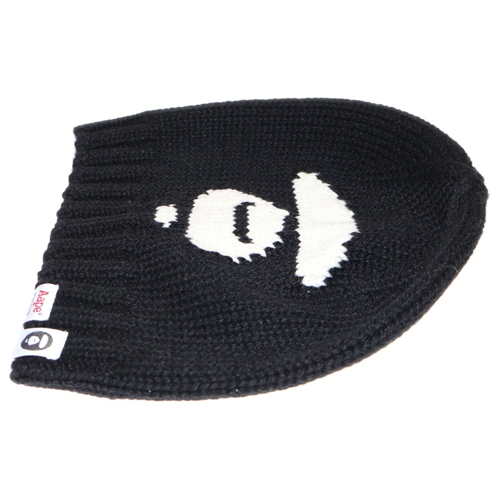 A BATHING APE(アベイシングエイプ) LOGO BEANIE ロゴアクリルビーニー ニット帽子 ブラック