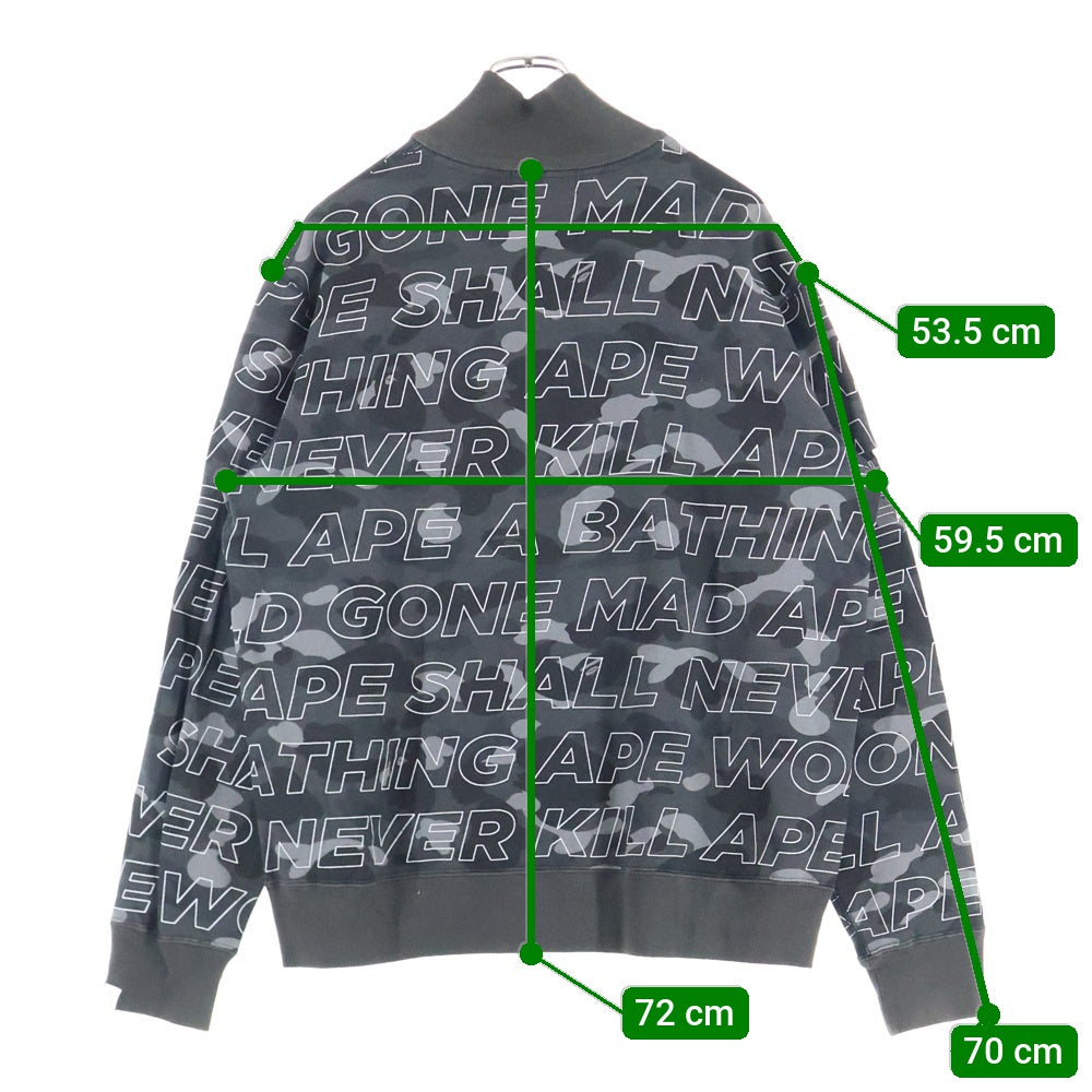 A BATHING APE(アベイシングエイプ) LOGO HALF ZIP SWEATSHIRTS 001SED301007X ロゴプリントハーフジップスウェットトレーナー ブラック