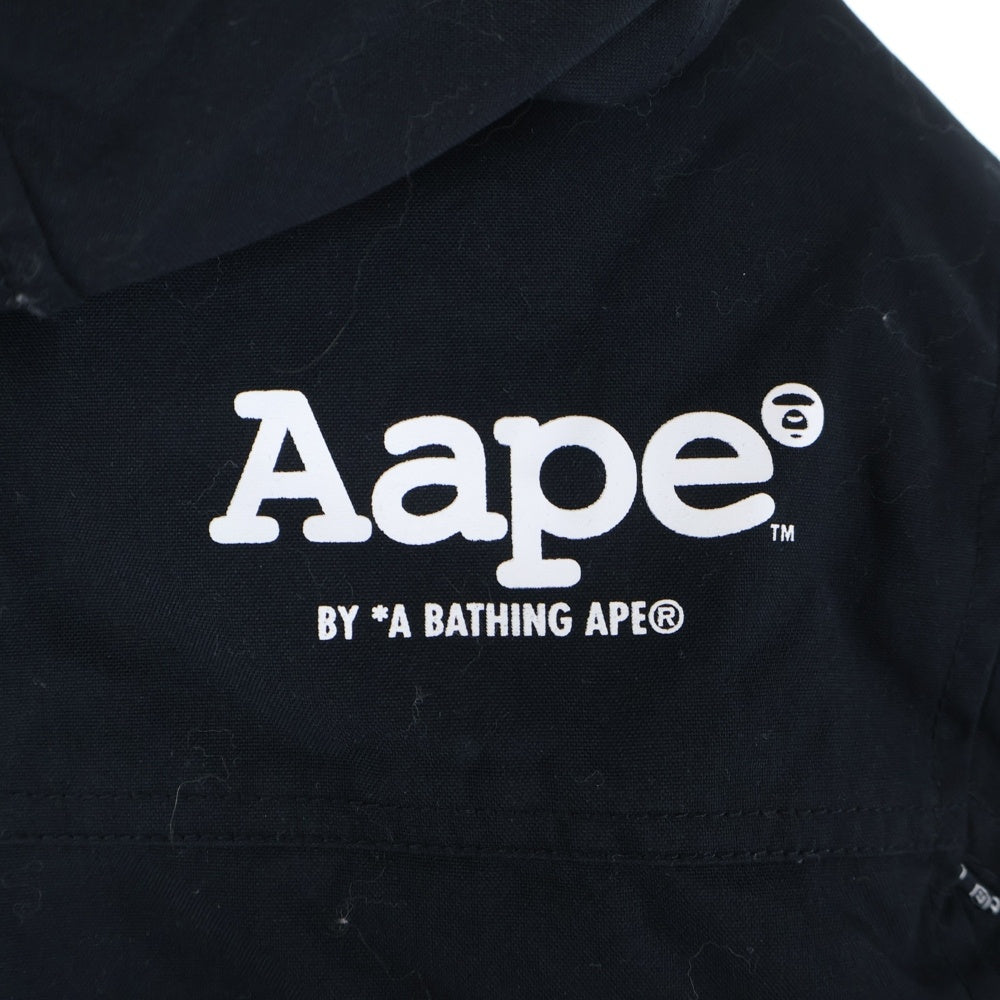 AAPE BY A BATHING APE(エーエイプバイアベイシングエイプ) フロントロゴ刺繍 ファーフーデッド ジップアップダウンジャケット ブラック AAPPDNM7233XXB
