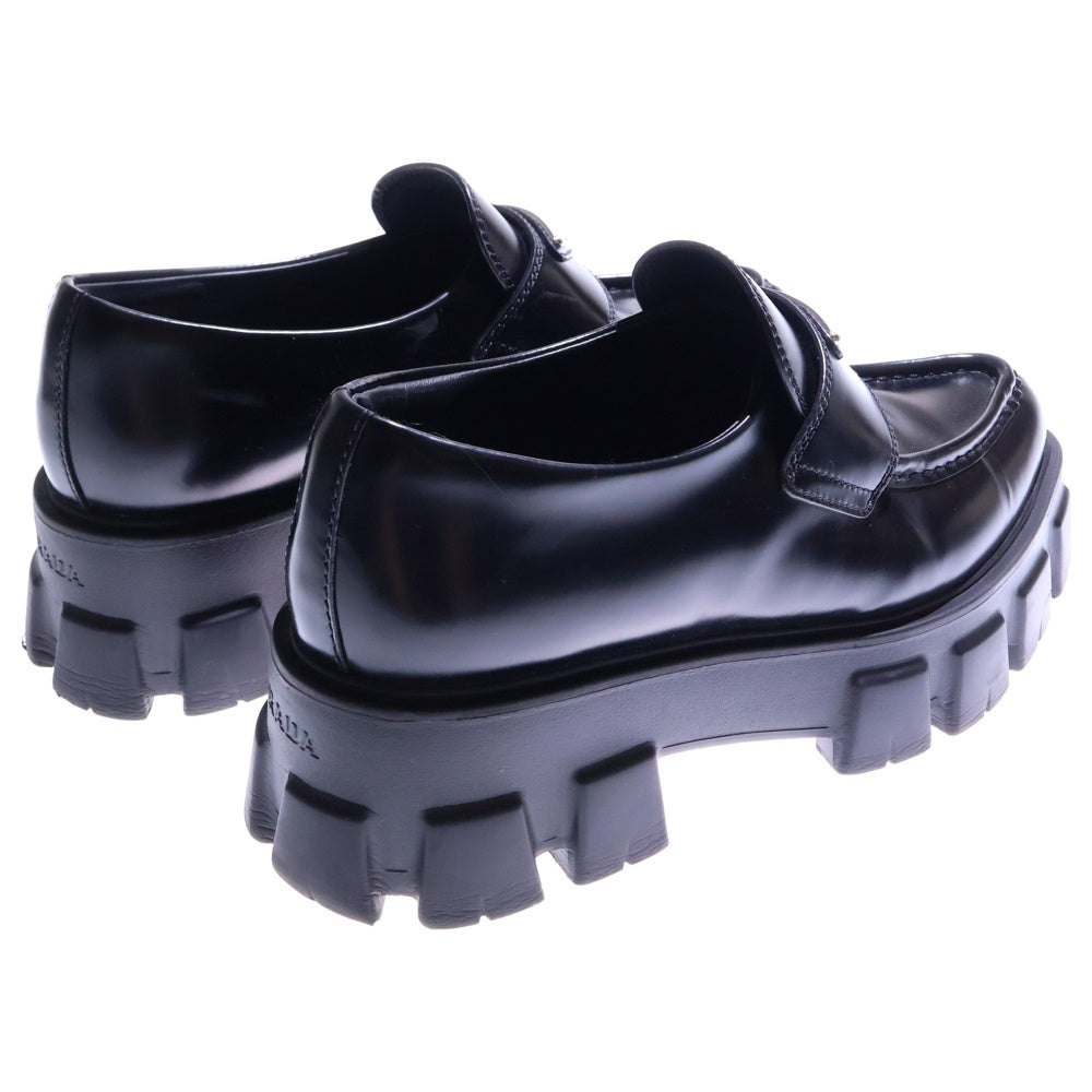 PRADA(プラダ) Monolith Pointy Brushed Leather Loafers 1D663M モノリス ブラッシュドレザー ローファー トライアングルロゴプレート ブラック レディース