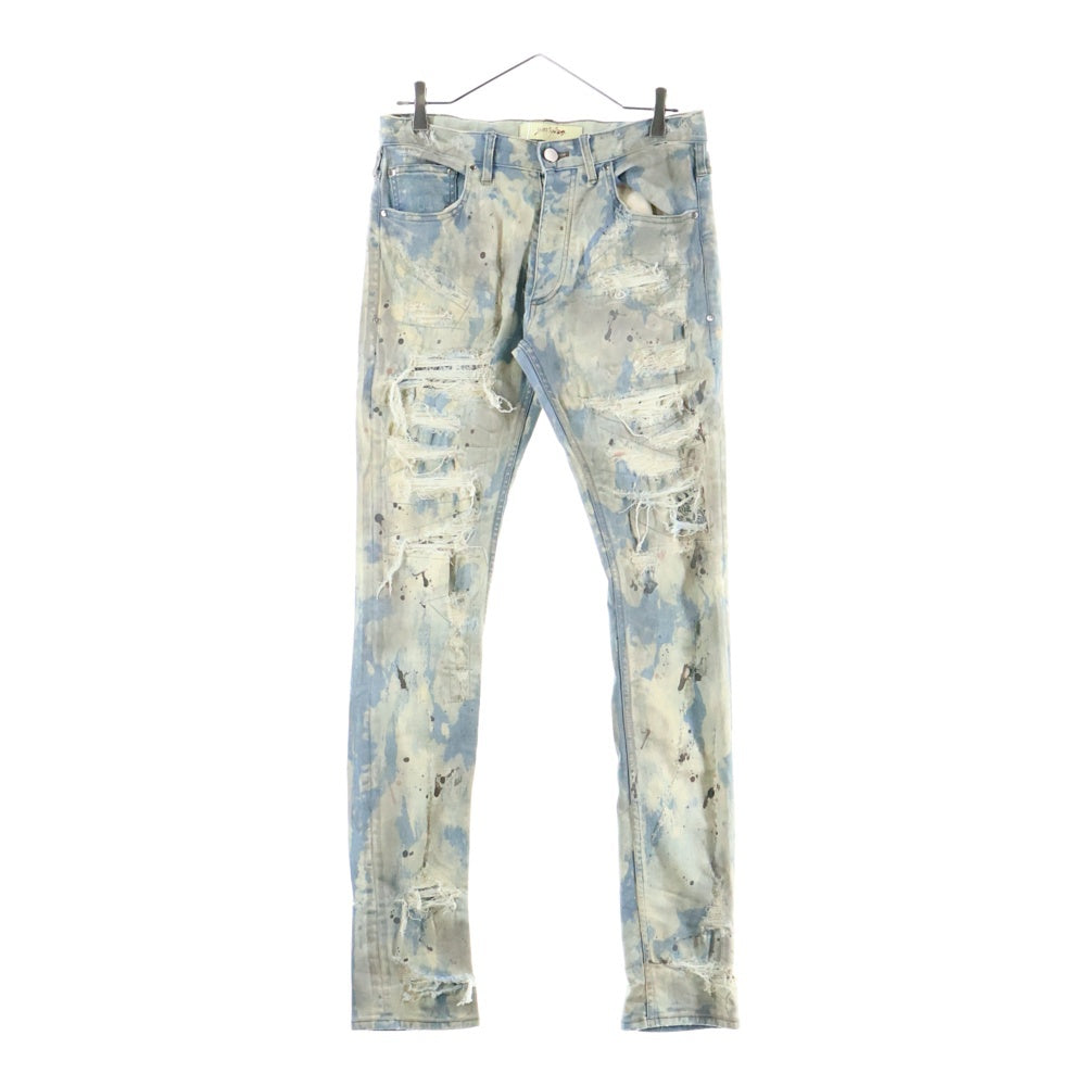 NO BRAND(ノーブランド) LOST ANGELS ロストエンジェルス JOSHUA DISTRESSED PAINT SLIM DENIM ジョシュア ディスターブド ダメージ加工 スキニー デニムパンツ インディゴ 20SSHLA-04