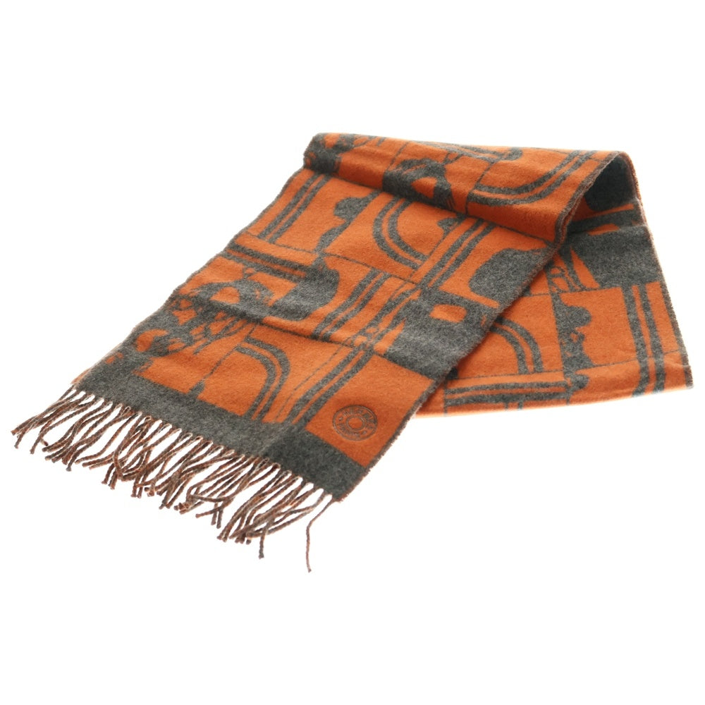 HERMES(エルメス) ブリッド ドゥ ガラ カシミヤマフラー グレー/オレンジ レディース