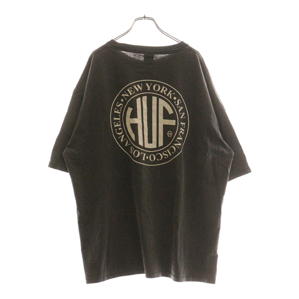HUF(ハフ) LOGO PRINT TEE 両面プリント半袖カットソー 半袖Tシャツ グレー