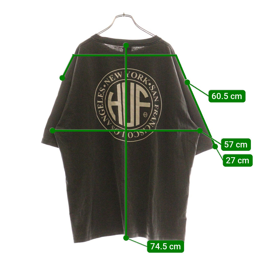 HUF(ハフ) LOGO PRINT TEE 両面プリント半袖カットソー 半袖Tシャツ グレー