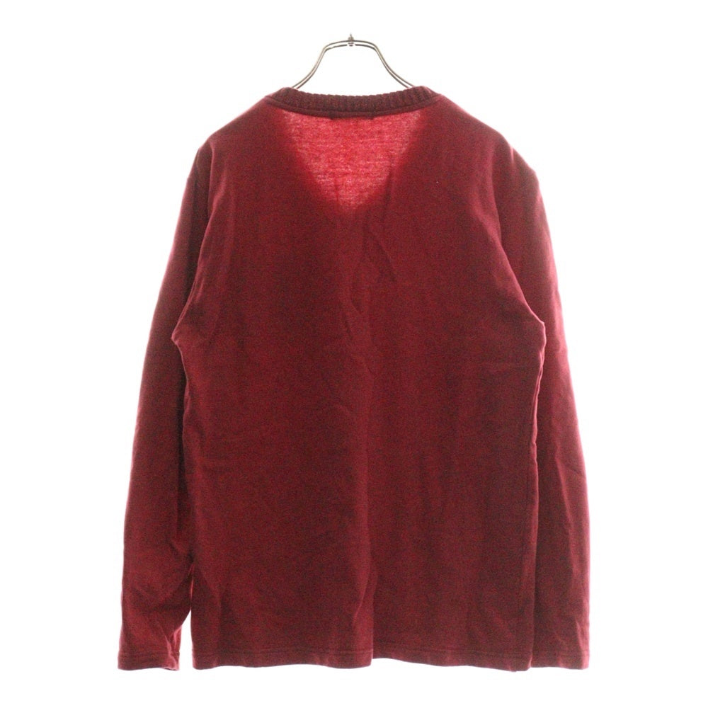 BURBERRY BLACK LABEL(バーバリー ブラックレーベル) ニットポケットデザイン フロントワンポイントロゴ刺繍 VネックロングスリーブTシャツカットソー ロンT レッド D1P02-501-14