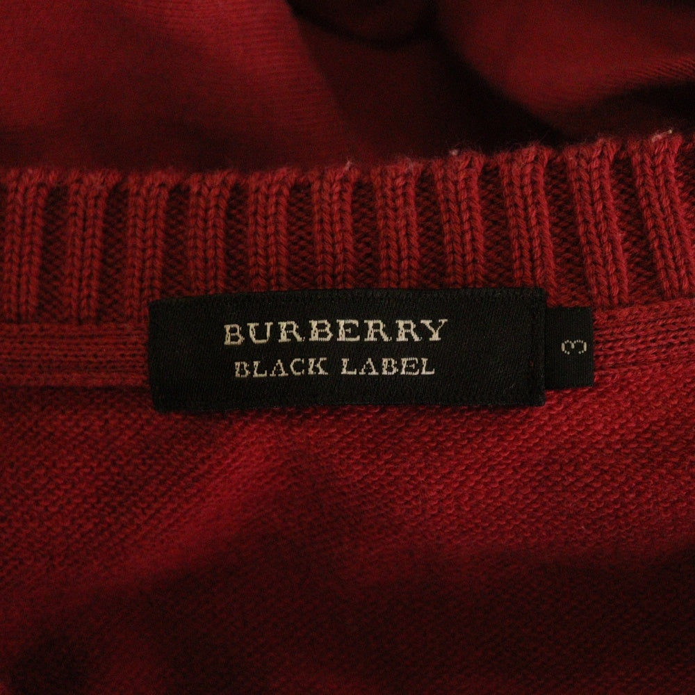 BURBERRY BLACK LABEL(バーバリー ブラックレーベル) ニットポケットデザイン フロントワンポイントロゴ刺繍 VネックロングスリーブTシャツカットソー ロンT レッド D1P02-501-14