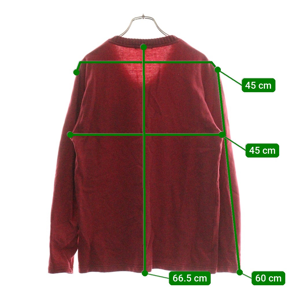 BURBERRY BLACK LABEL(バーバリー ブラックレーベル) ニットポケットデザイン フロントワンポイントロゴ刺繍 VネックロングスリーブTシャツカットソー ロンT レッド D1P02-501-14