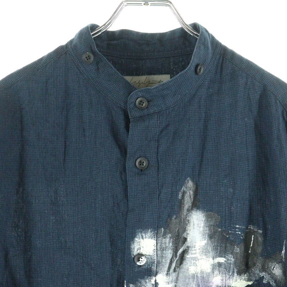 Yohji Yamamoto(ヨウジヤマモト) 23SS LOOK14 ペイント加工 リネン長袖シャツ HZ-B45-317 ネイビー