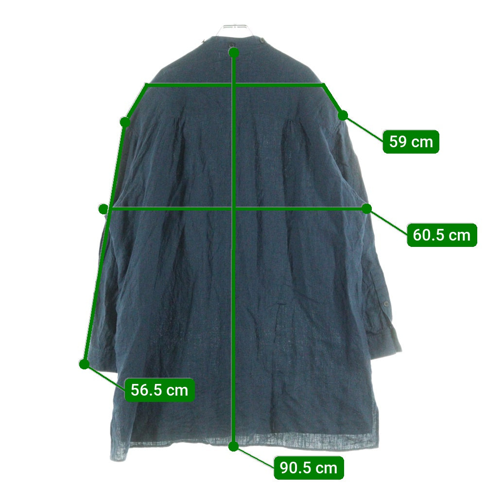 Yohji Yamamoto(ヨウジヤマモト) 23SS LOOK14 ペイント加工 リネン長袖シャツ HZ-B45-317 ネイビー