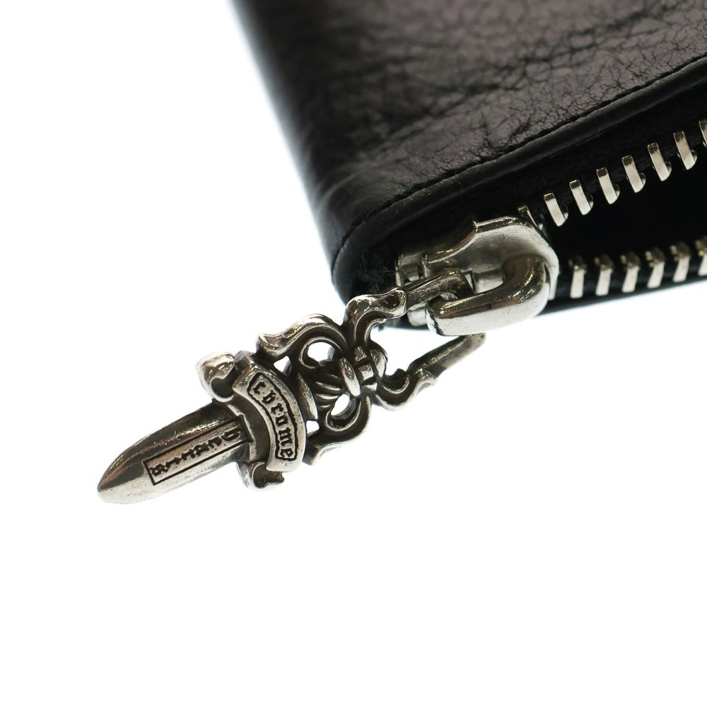 CHROME HEARTS(クロムハーツ) ONE TRILLION DLRS CEME ワン トリリオン ドルズ セメタリークロスパッチ付き ダガー ラウンド ジップ ヘビーレザー コインケース ブラック