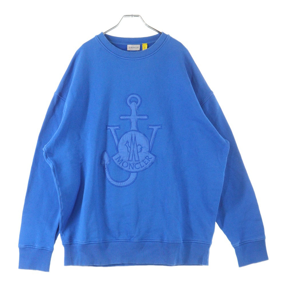 MONCLER(モンクレール) × JW ANDERSON ジェーダブリューアンダーソン フロントワンポイントロゴ刺繍 クルーネック長袖スウェットトレーナー ブルー H209E8G00008