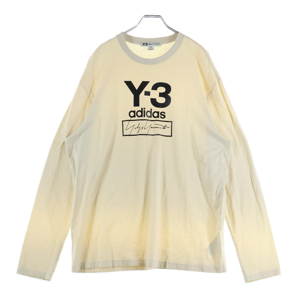 Y-3(ワイスリー) ×adidas アディダス フロントロゴプリントクルーネック長袖Tシャツカットソー ロンT ベージュ FJ0407