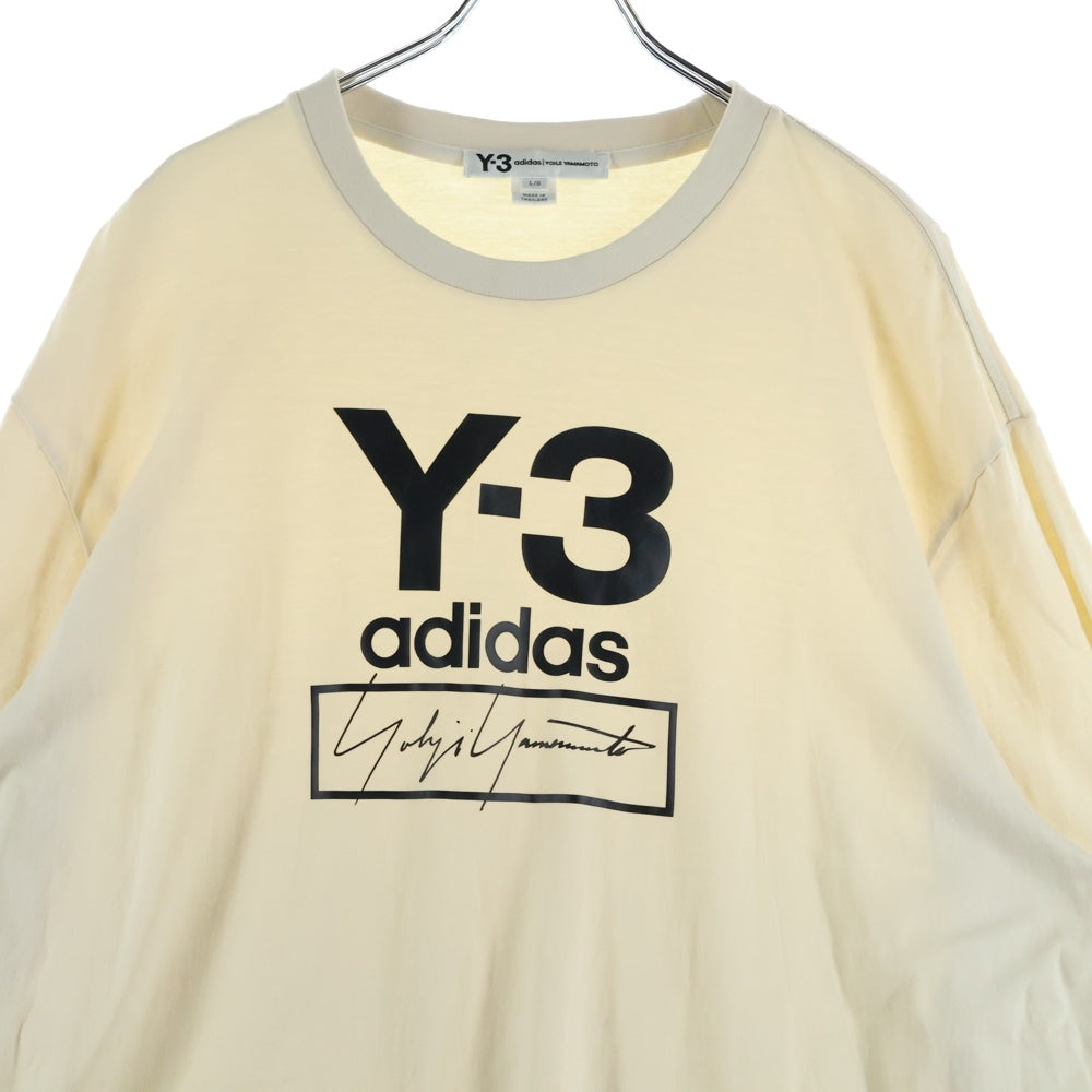 Y-3(ワイスリー) ×adidas アディダス フロントロゴプリントクルーネック長袖Tシャツカットソー ロンT ベージュ FJ0407