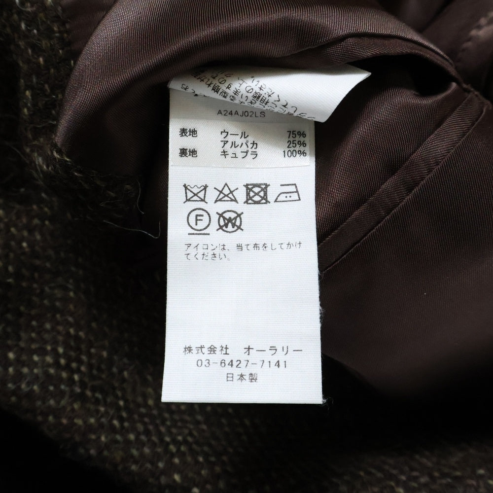 AURALEE(オーラリー) LAMA SHETLAND WOOL TWEED OVER JACKET ラマシェットランドウールツイード2Bテーラードジャケット ブラウン A24AJ02LS