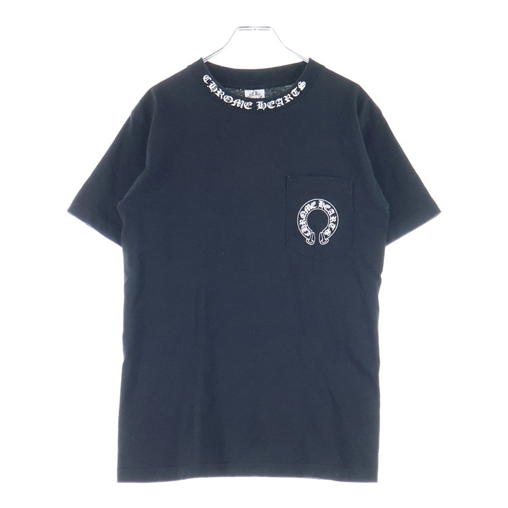 CHROME HEARTS(クロムハーツ) OLD NECK LOGO T-SHIRTS オールド ネックロゴ半袖カットソー 半袖Tシャツ ホースシューバッククロス ブラック