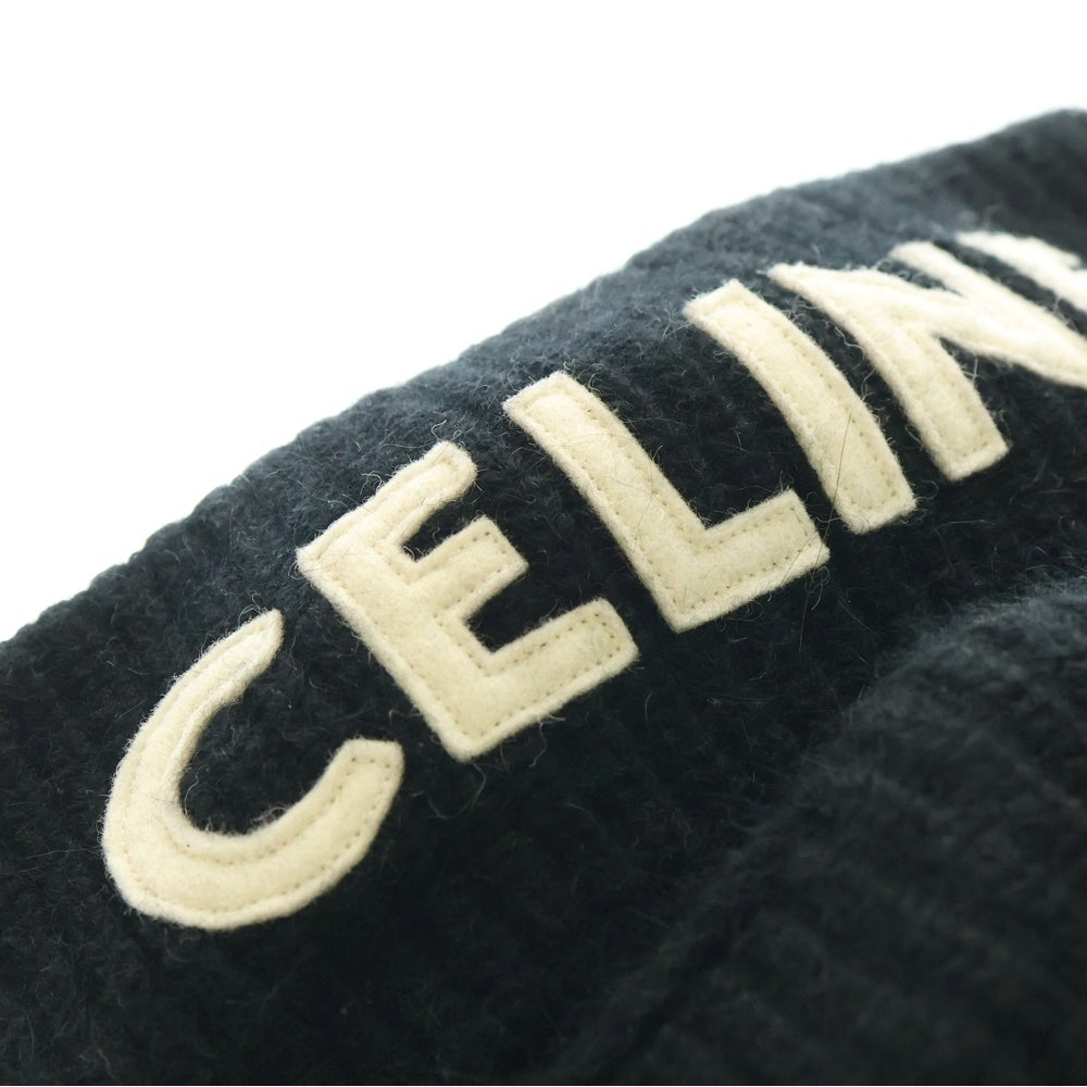 CELINE(セリーヌ) Knit Skumask ニット スキーマスク ロゴ エンブロイダリー ロゴアップリケ バラクラバ ビーニー ブラック 2A48P230O