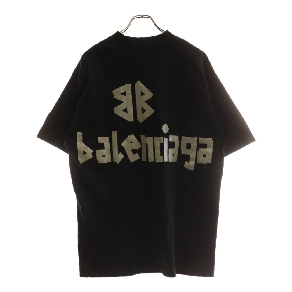 BALENCIAGA(バレンシアガ) 23SS TAPE TYPE MEDIUM FIT T-SHIRT テープタイプロゴ クルーネック半袖Tシャツ カットソー 739784 TOVA9 ブラック