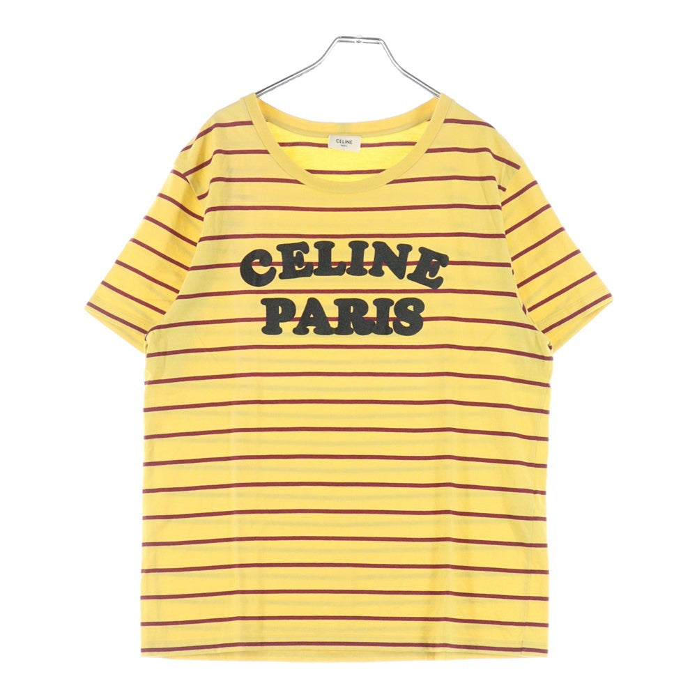 CELINE(セリーヌ) 20SS Striped Flocke Logo Tee 2X309810I ストライプフロッキーロゴ ボーダー半袖Tシャツ イエロー