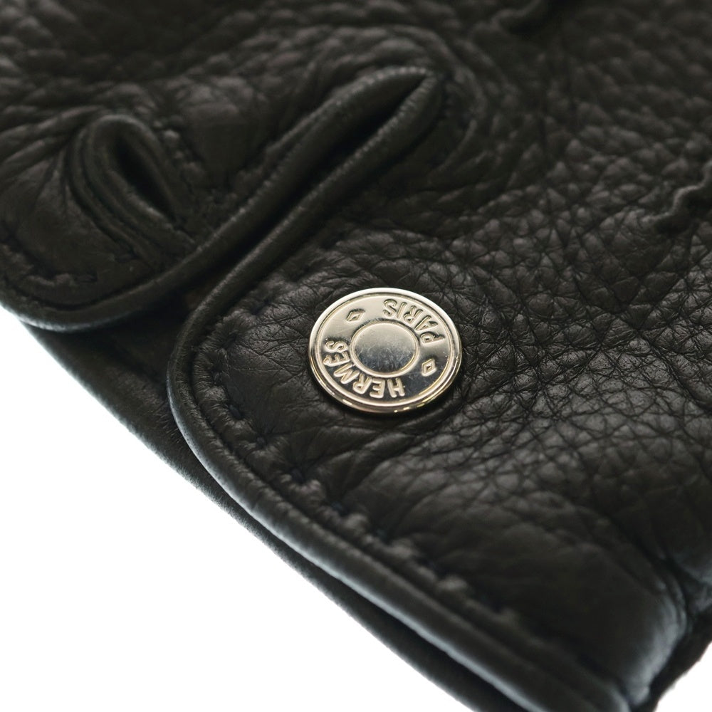 HERMES(エルメス) CLOU DE SELLE II クルー ド セル II ディアスキングローブ 裏地カシミアセリエボタン手袋 ブラック