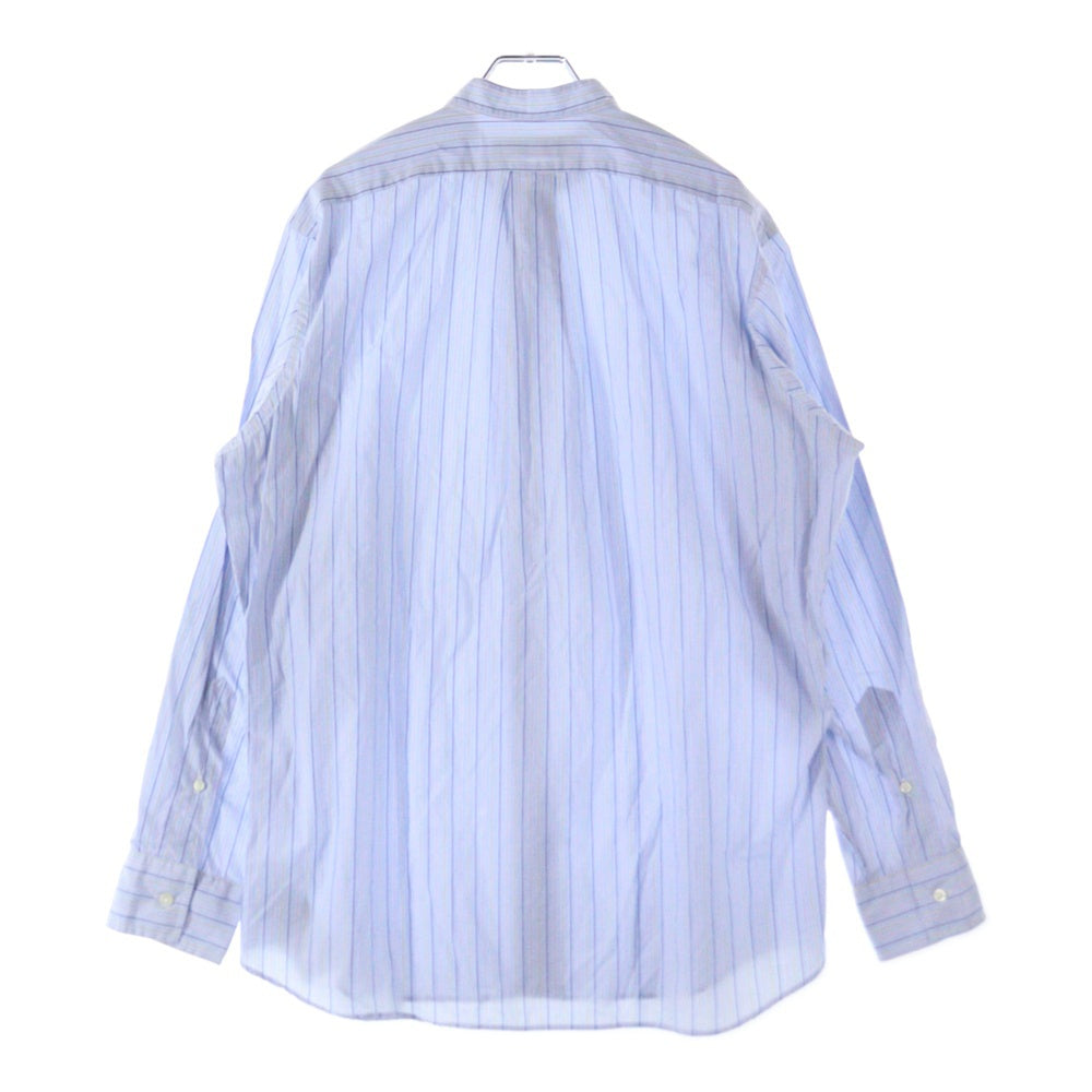 INDIVIDUALIZED SHIRTS(インディビジュアライズド シャツ) ストライプ 長袖シャツ ノーカラー長袖シャツ ブルー