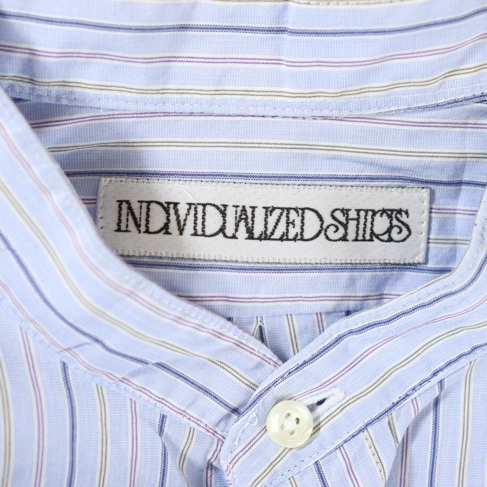 INDIVIDUALIZED SHIRTS(インディビジュアライズド シャツ) ストライプ 長袖シャツ ノーカラー長袖シャツ ブルー
