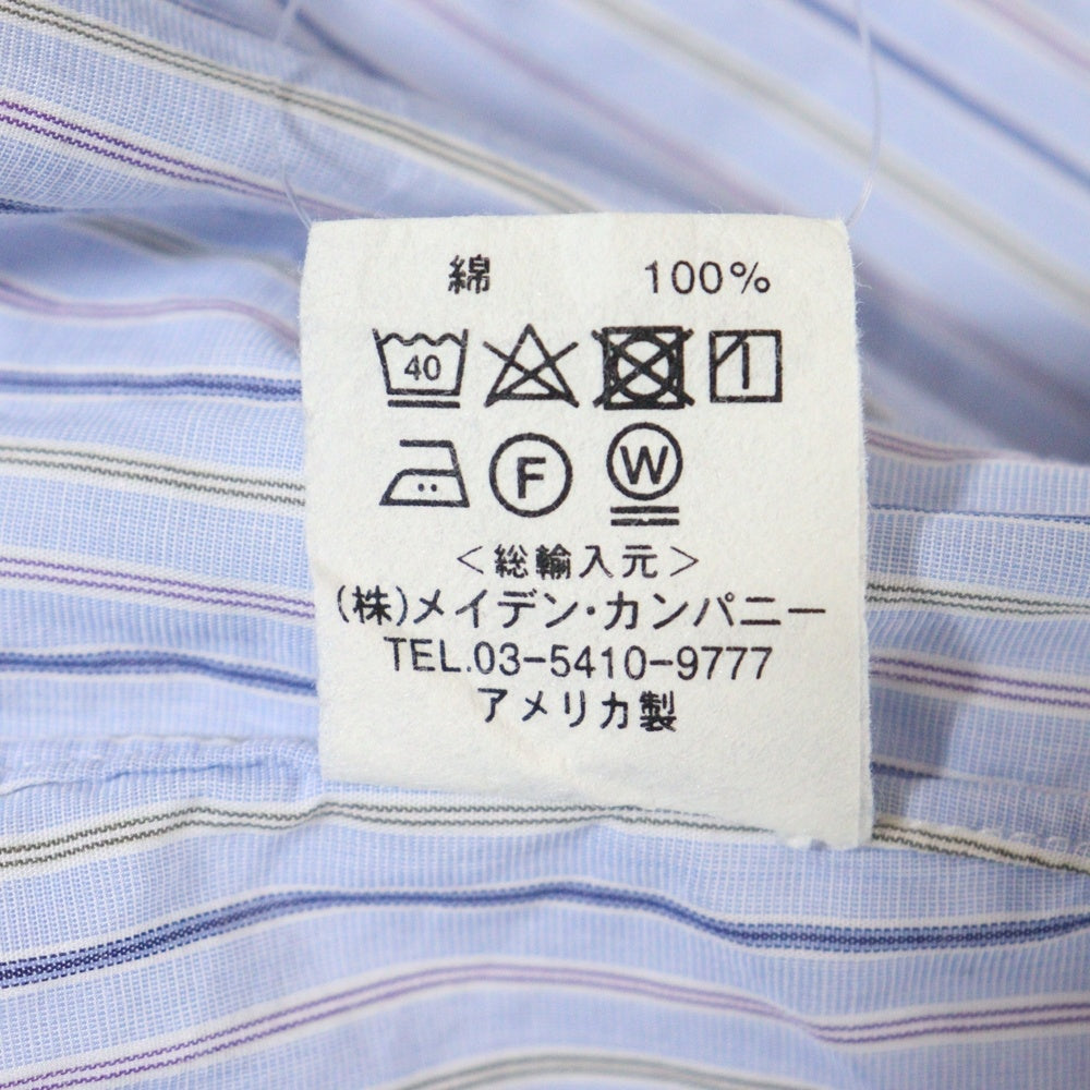 INDIVIDUALIZED SHIRTS(インディビジュアライズド シャツ) ストライプ 長袖シャツ ノーカラー長袖シャツ ブルー