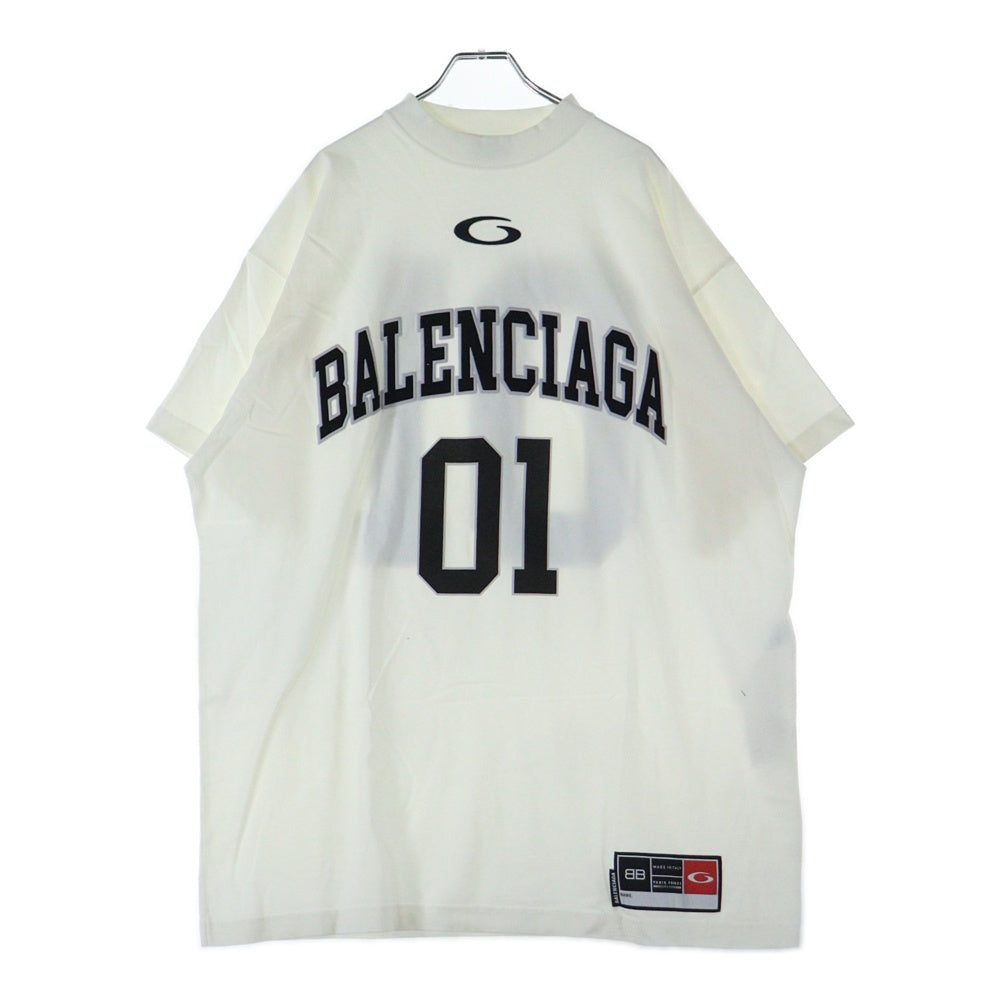 BALENCIAGA(バレンシアガ) FRONT LOGO MOCK NECK T-SHIRTS フロントロゴ刺?モックネック半袖カットソー Tシャツ ホワイト 7873439