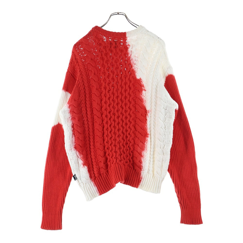 STUSSY(ステューシー) Tie Dye Fisherman Sweater 117188 タイダイ フィッシャーマン クルーネックニットセーター レッド/ホワイト