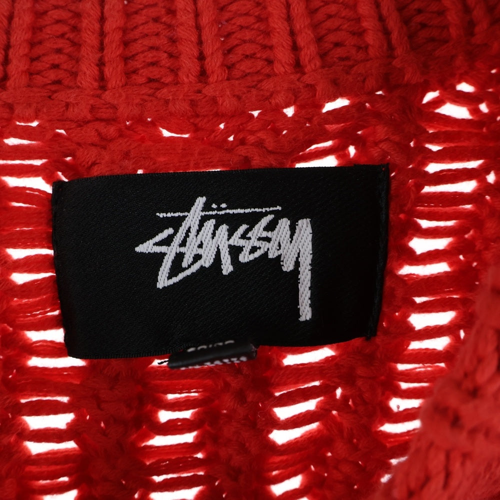 STUSSY(ステューシー) Tie Dye Fisherman Sweater 117188 タイダイ フィッシャーマン クルーネックニットセーター レッド/ホワイト