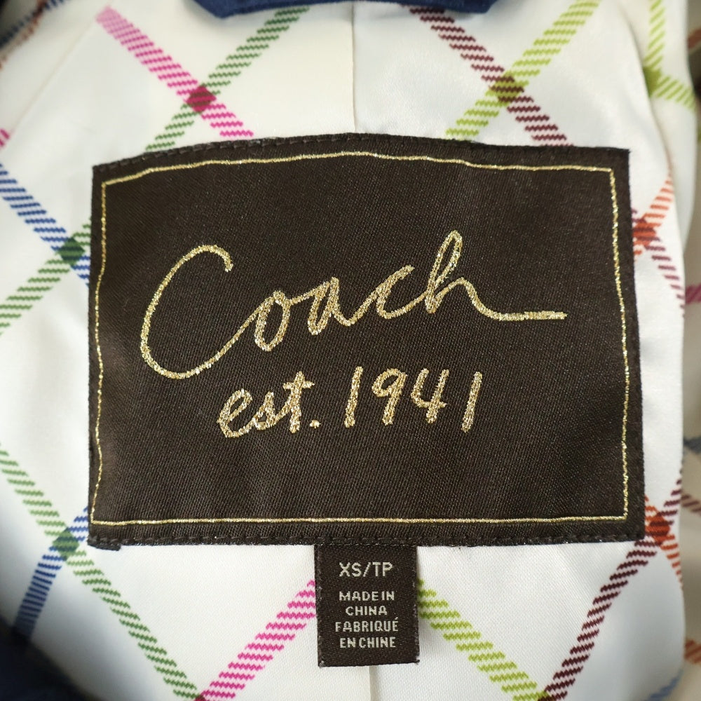 COACH(コーチ) 裏地チェック柄 コットン トレンチコート ネイビー レディース 132154