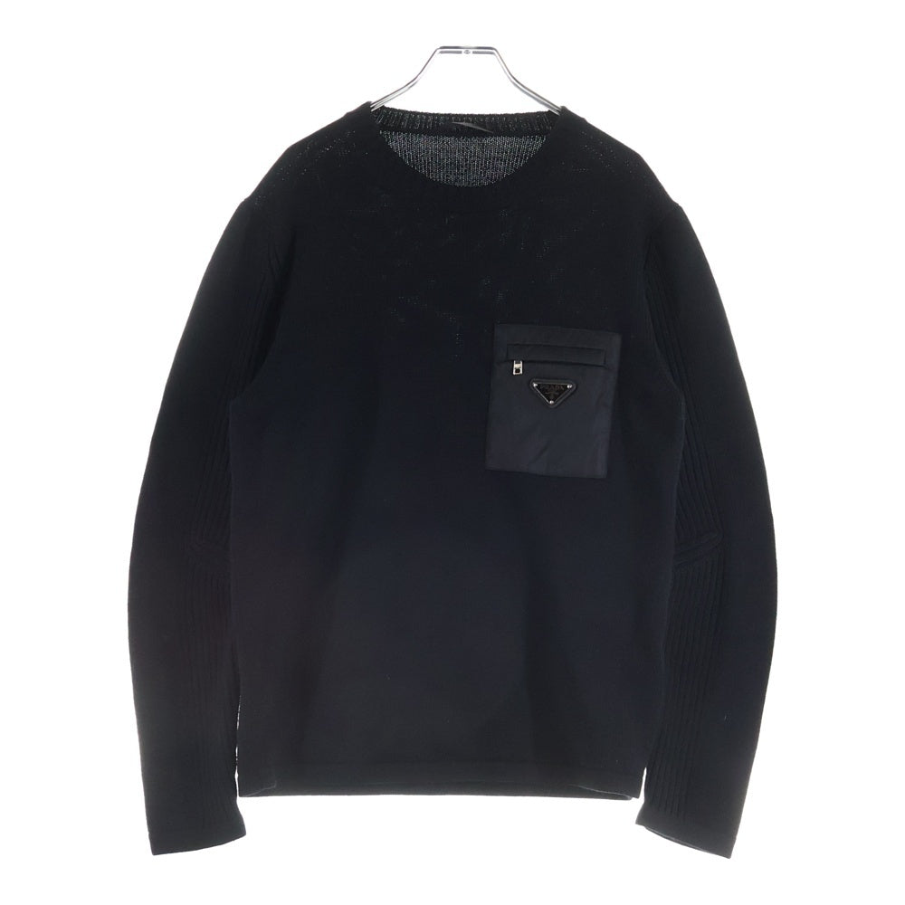 PRADA(プラダ) RE-NYLON Triangle Logo Kint UMB049 S202 リナイロン トライアングルロゴ クルーネックニットセーター ブラック