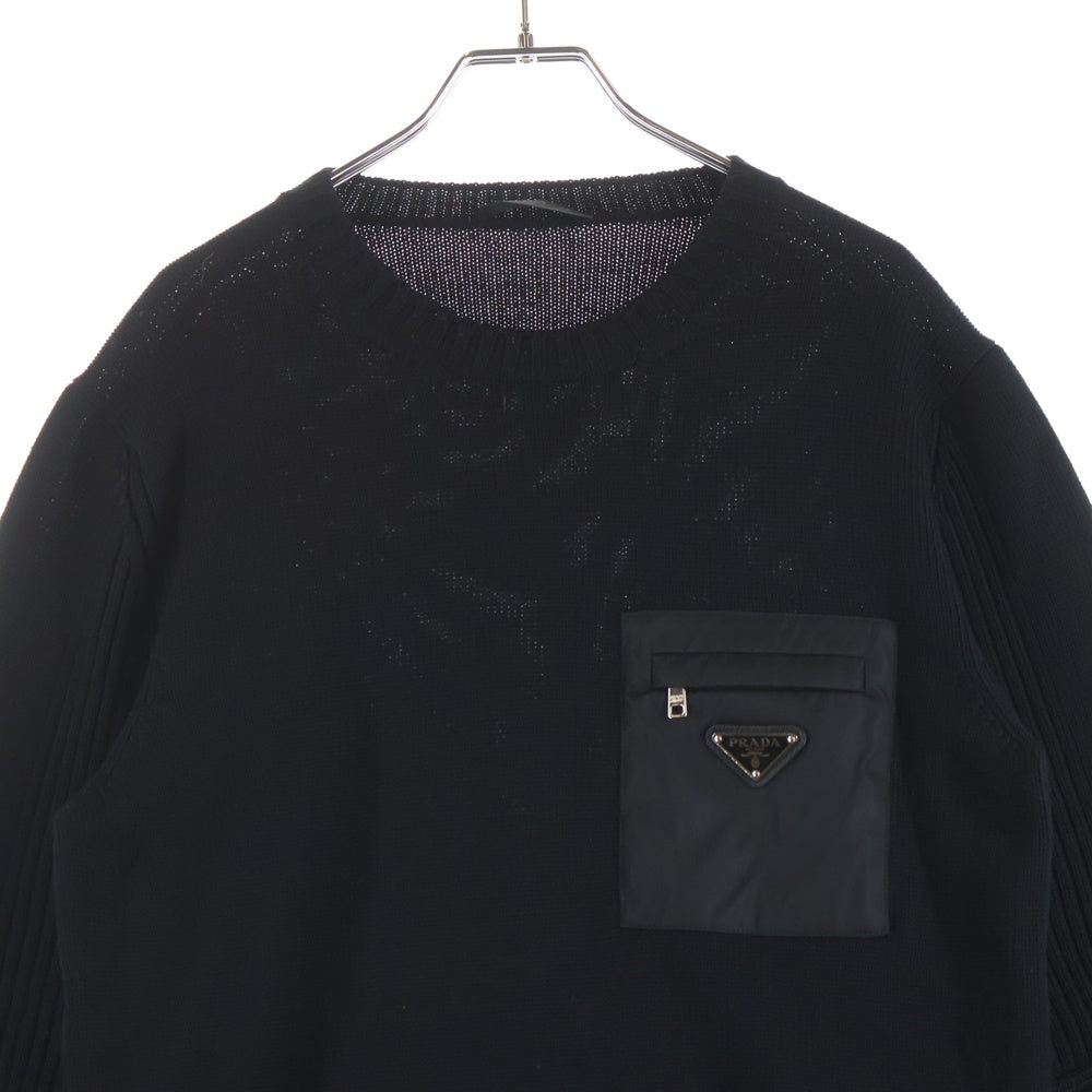 PRADA(プラダ) RE-NYLON Triangle Logo Kint UMB049 S202 リナイロン トライアングルロゴ クルーネックニットセーター ブラック